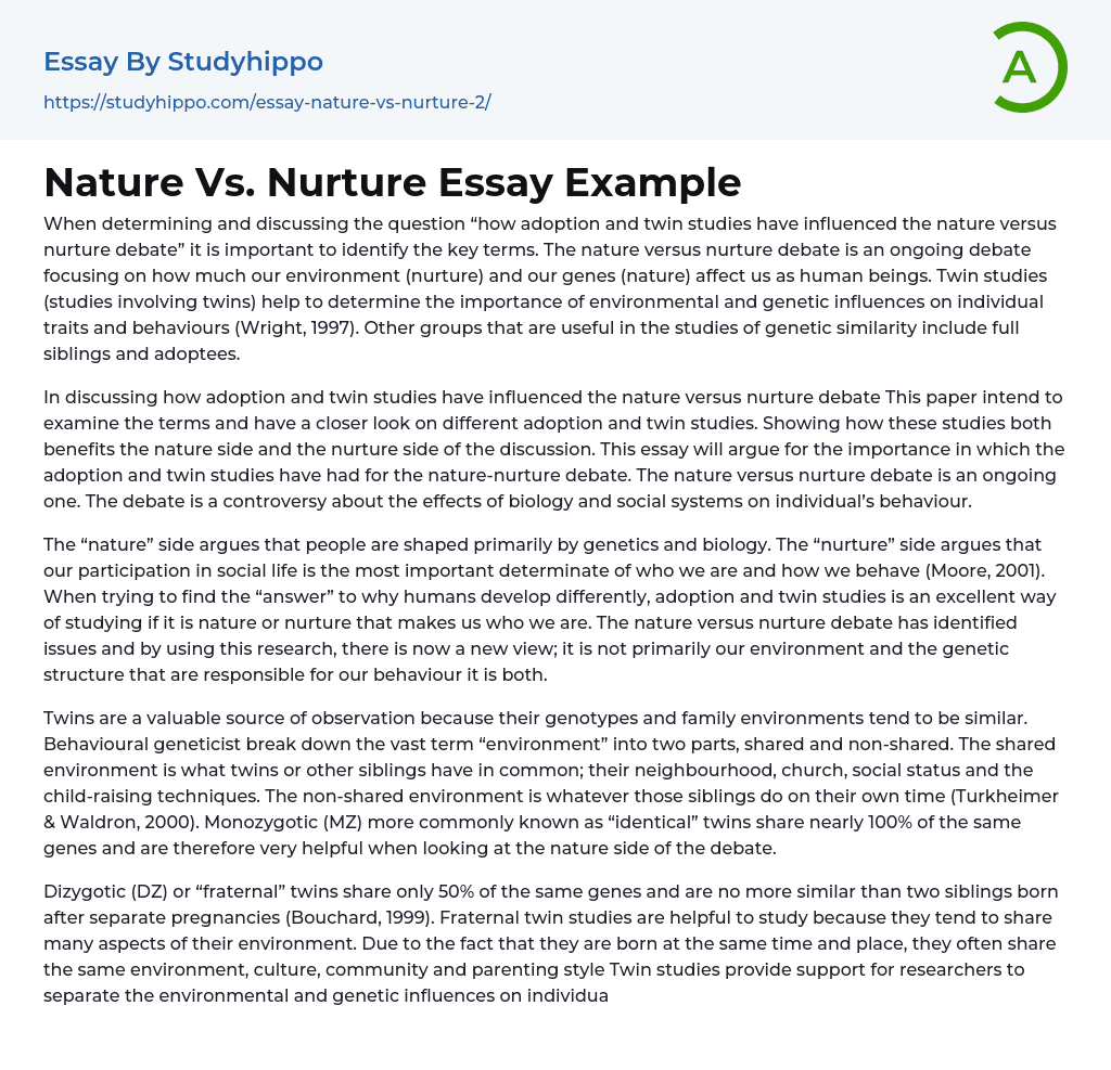 Nature Vs. Nurture Essay Example