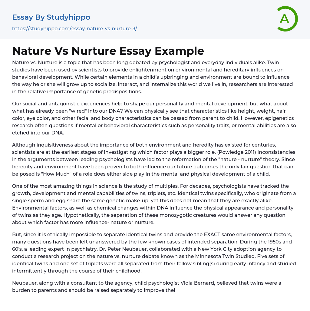 Nature Vs Nurture Essay Example