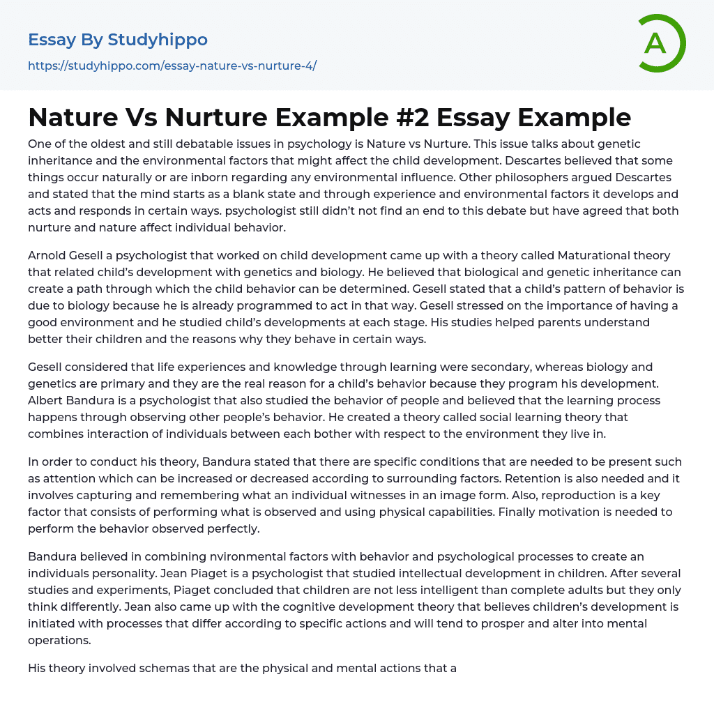Nature Vs Nurture Example #2 Essay Example