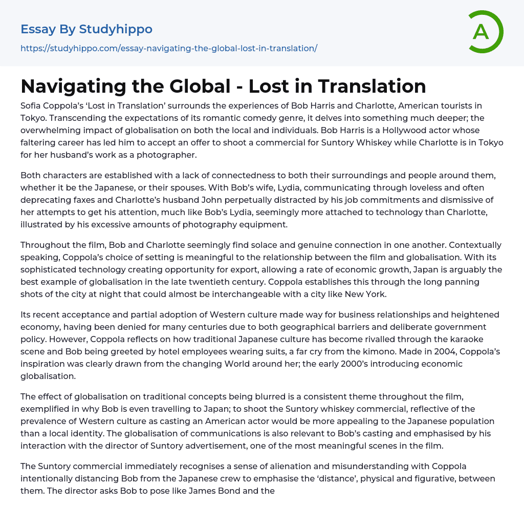 Navigating the Global – Lost in Translation Essay Example