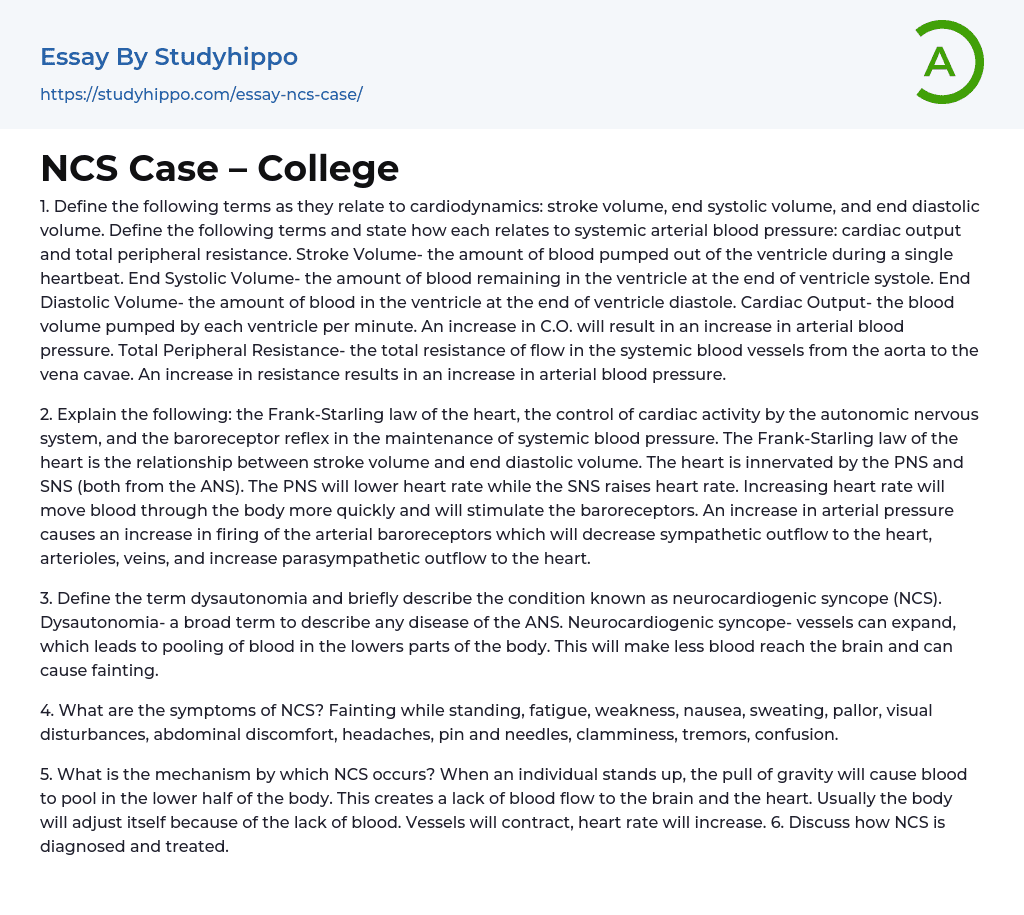 NCS Case – College Essay Example