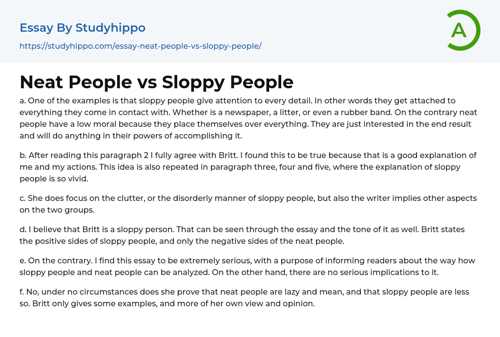Neat People vs Sloppy People Essay Example