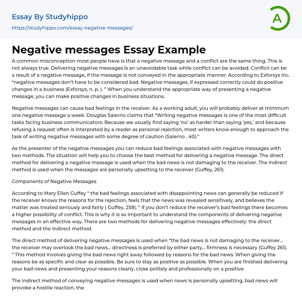 Negative messages Essay Example
