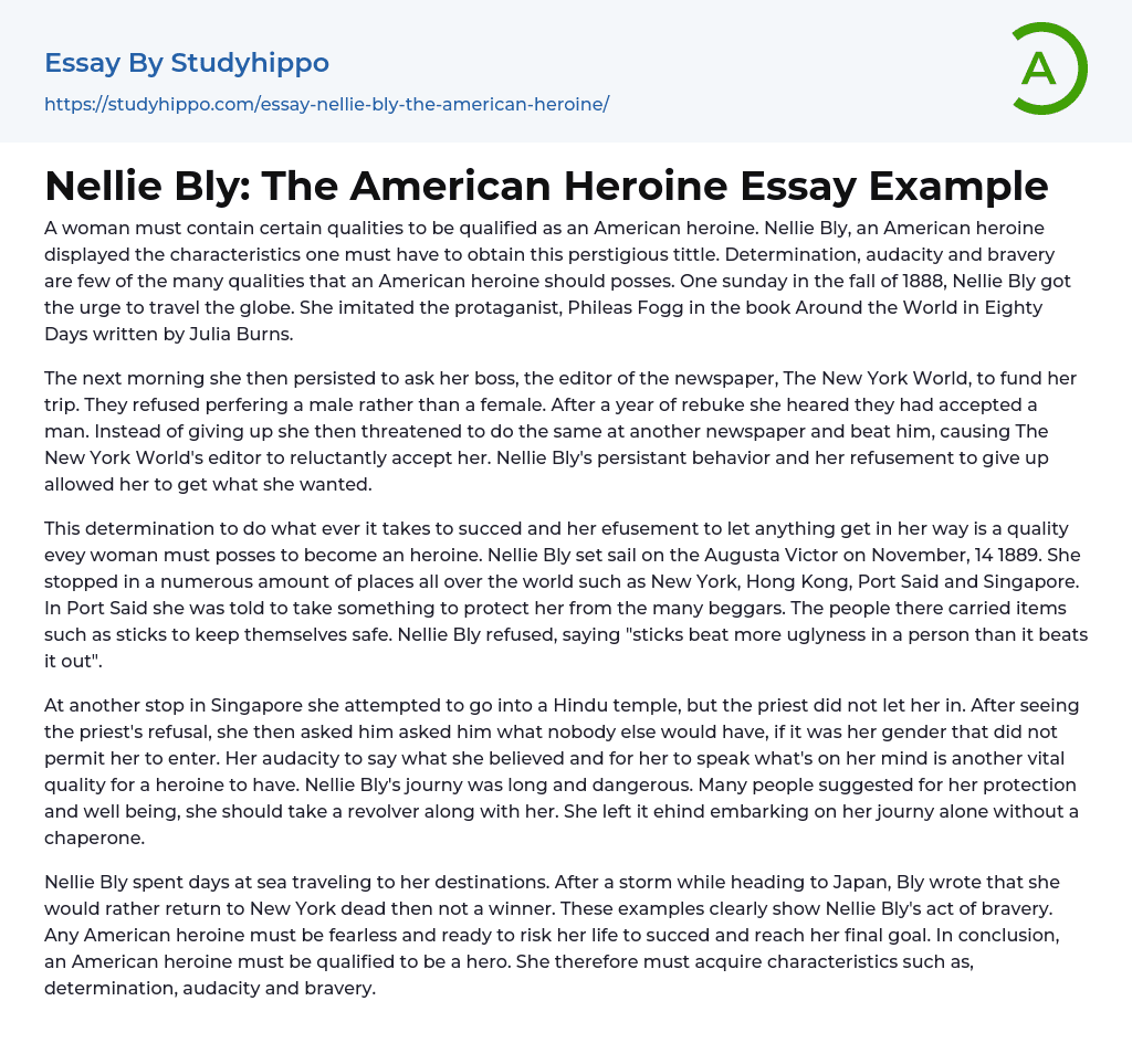 Nellie Bly: The American Heroine Essay Example