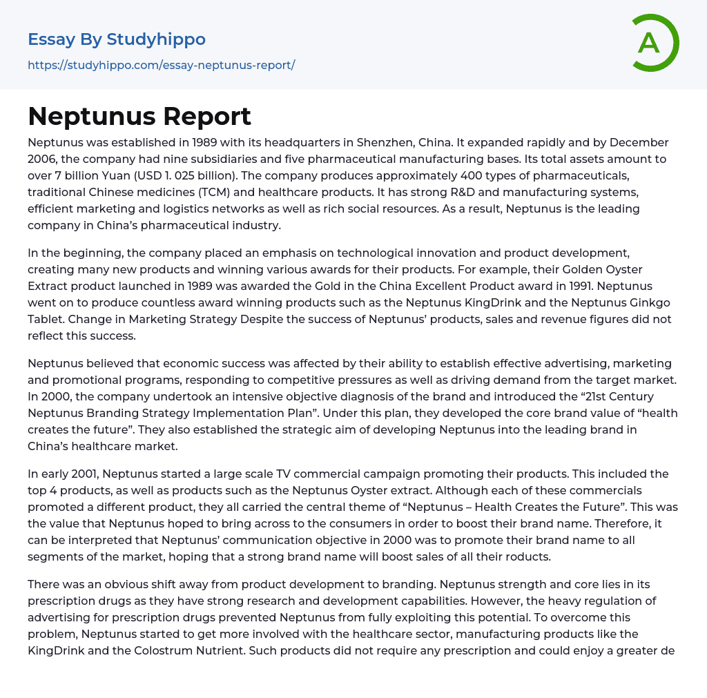 Neptunus Report Essay Example