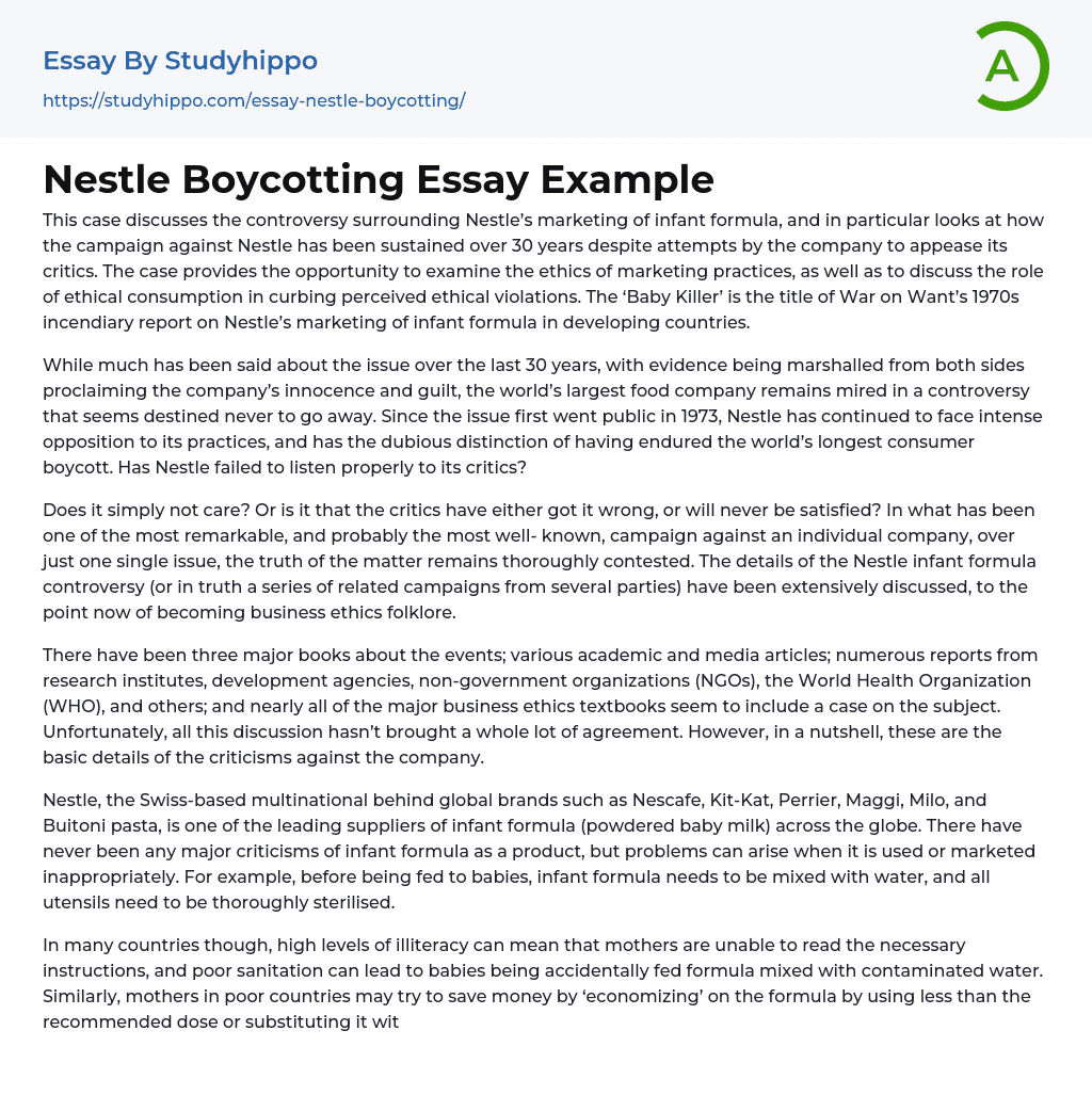 Nestle Boycotting Essay Example