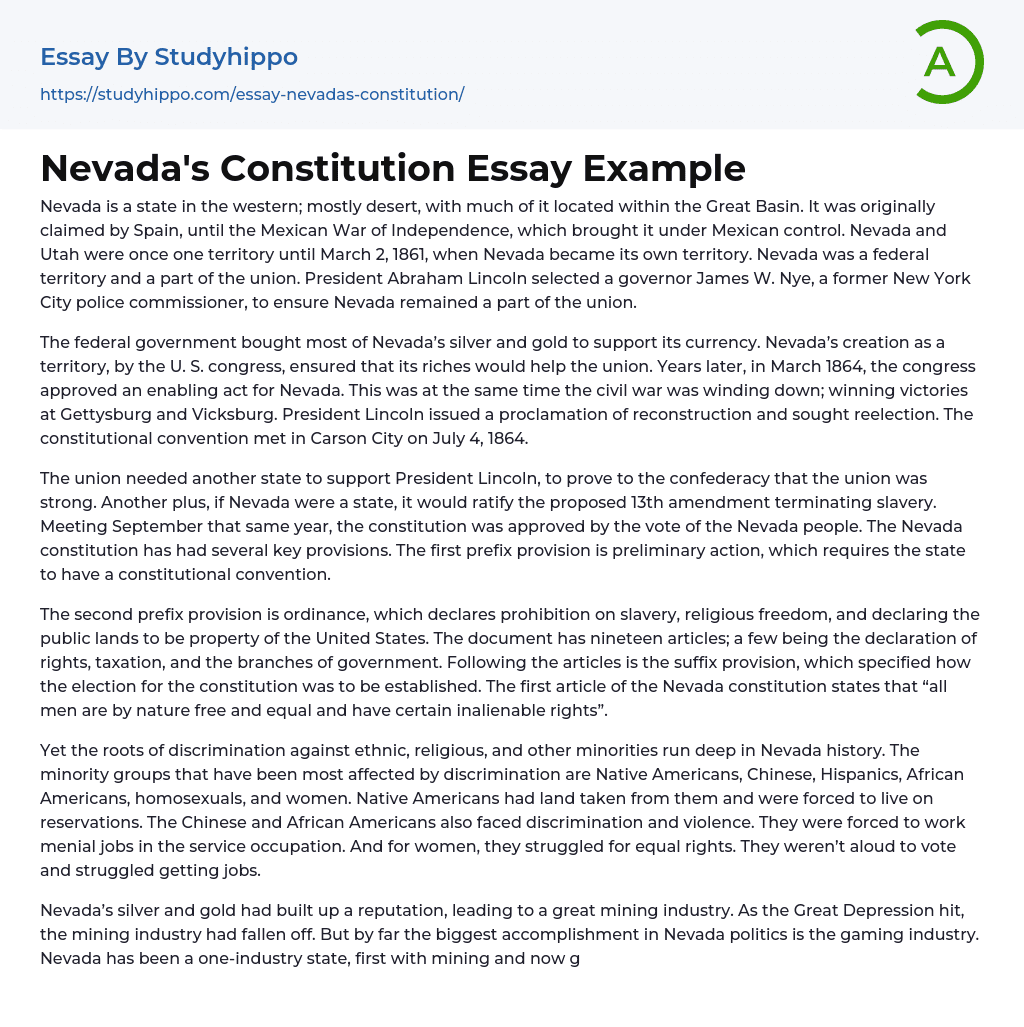 Nevada’s Constitution Essay Example