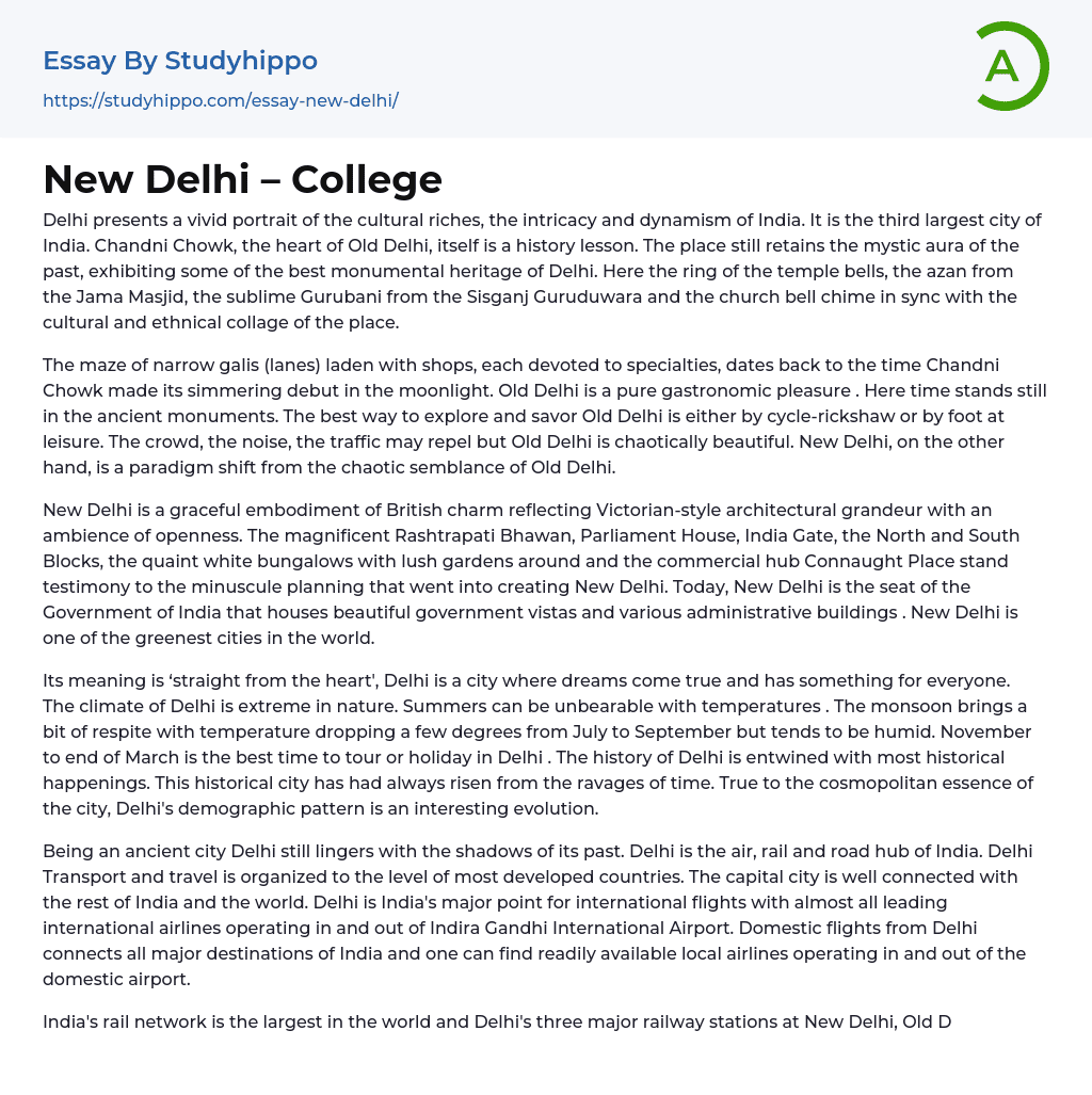 New Delhi – College Essay Example