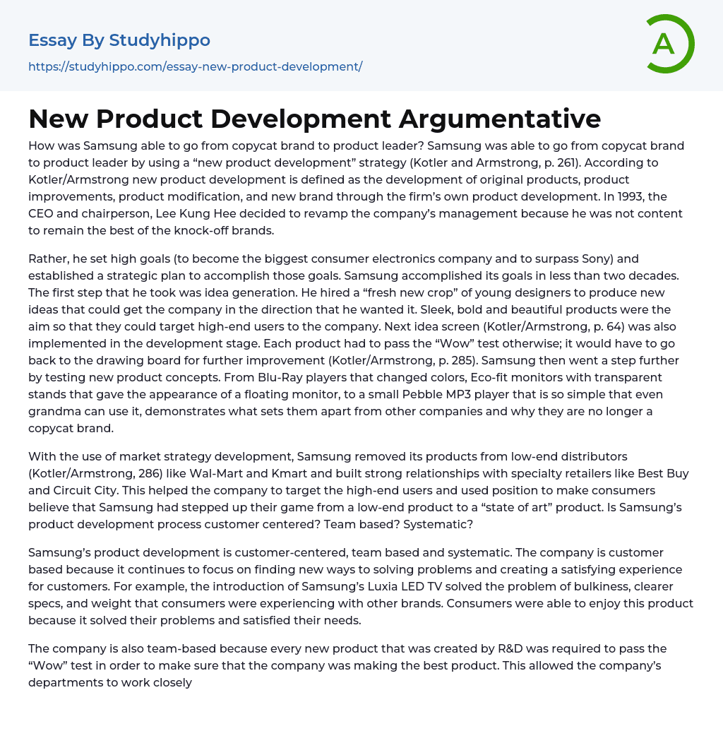 New Product Development Argumentative Essay Example