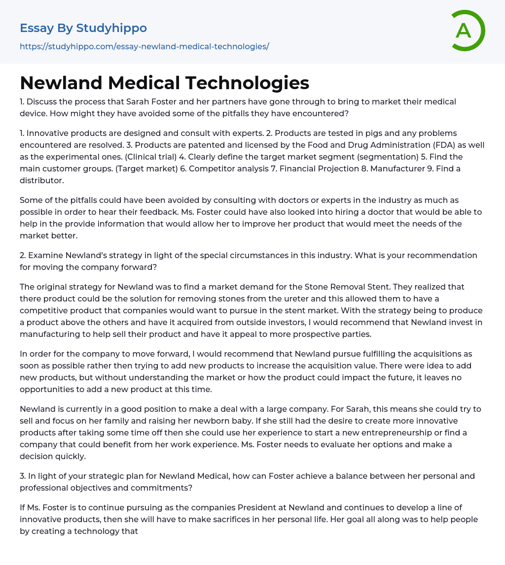 Newland Medical Technologies Essay Example