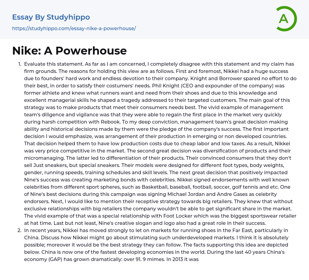Nike: A Powerhouse Essay Example
