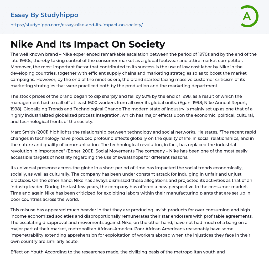 Nike And Its Impact On Society Essay Example