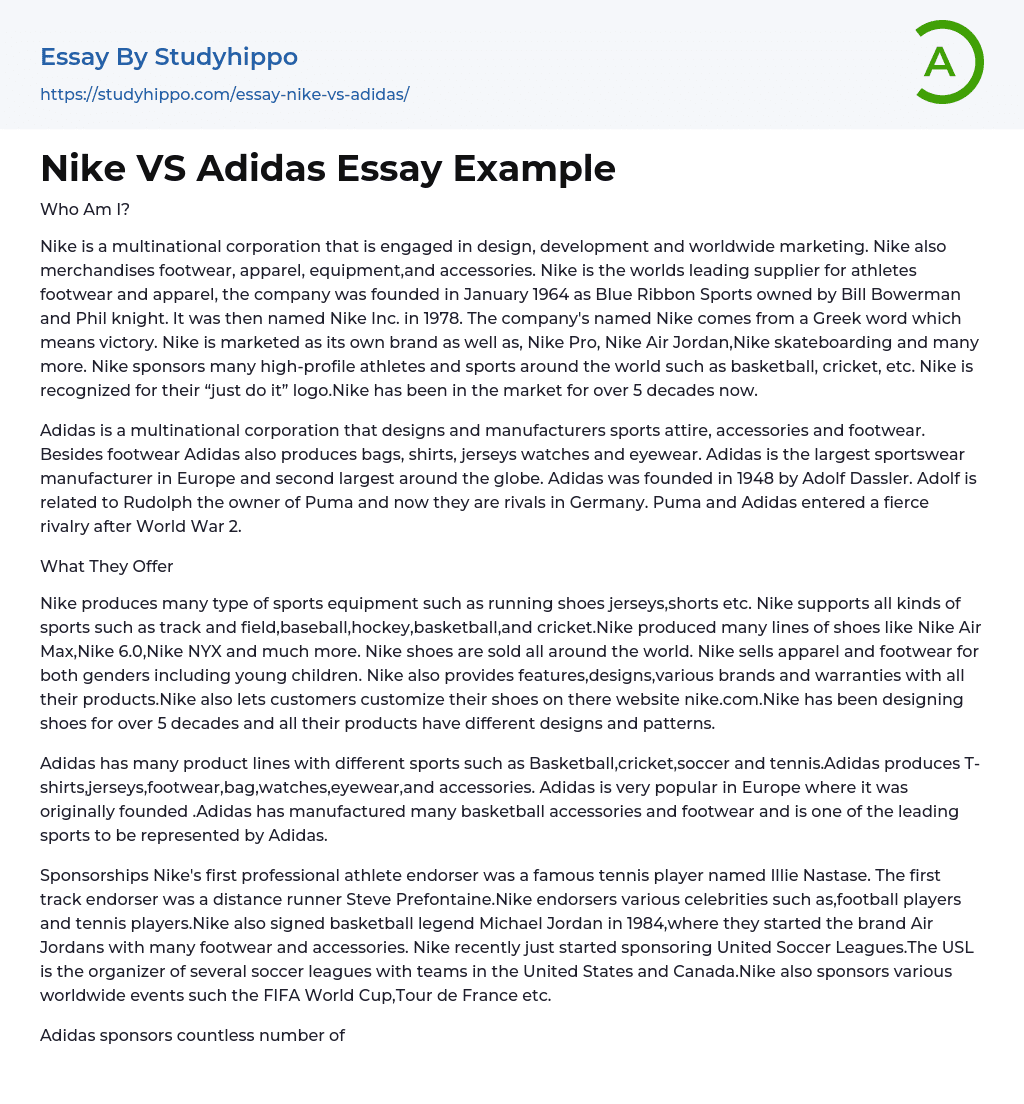 Nike VS Adidas Essay Example