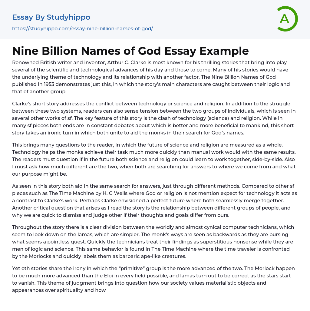Nine Billion Names of God Essay Example