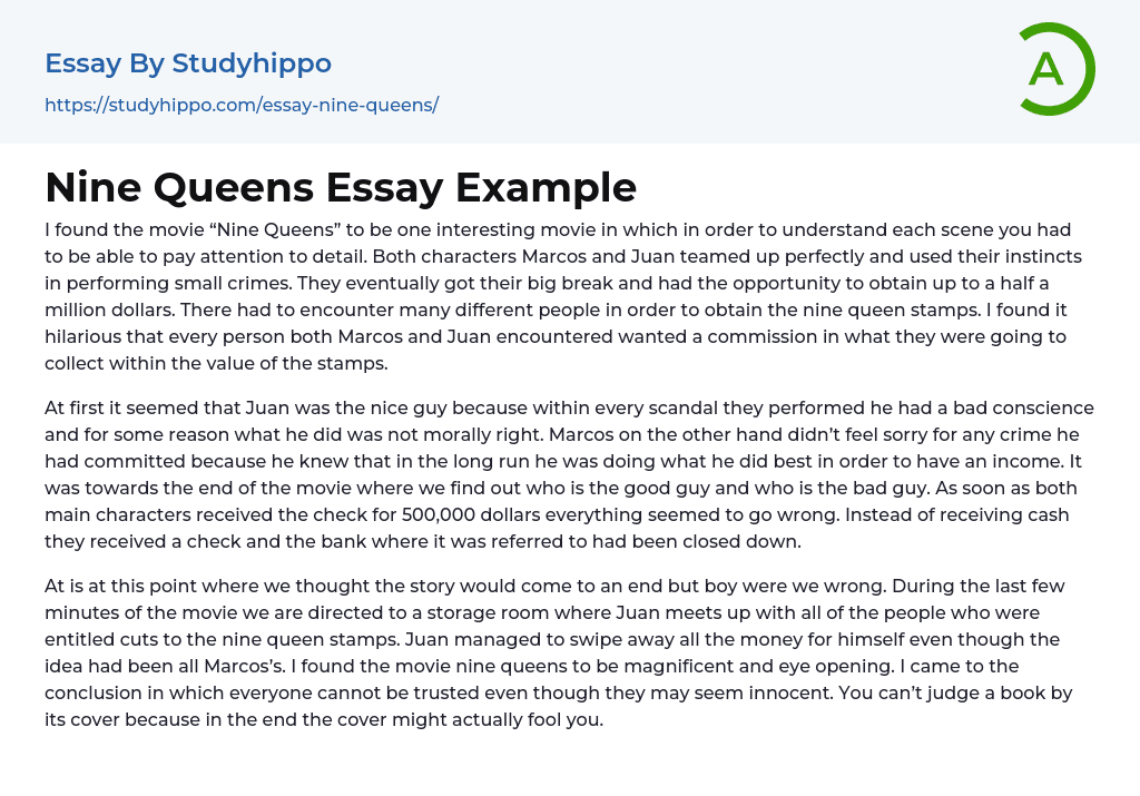 Nine Queens Essay Example