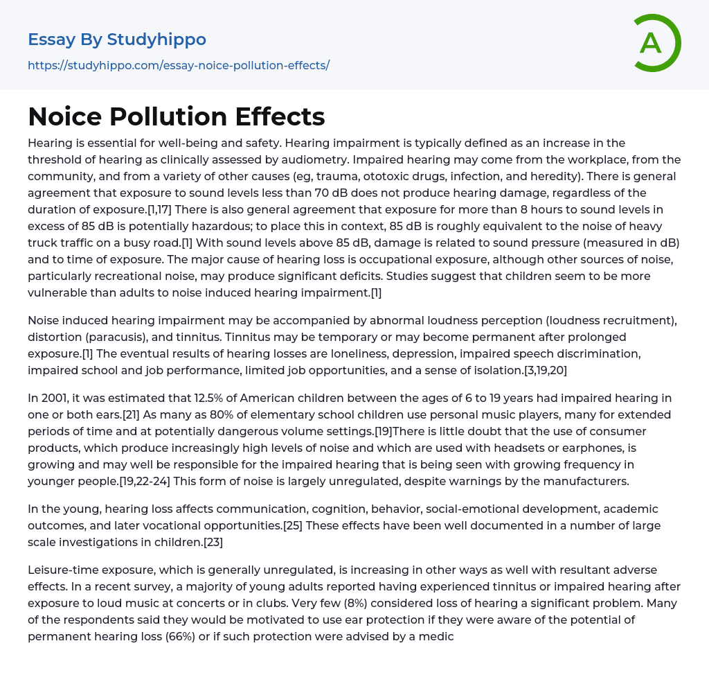 Noice Pollution Effects Essay Example