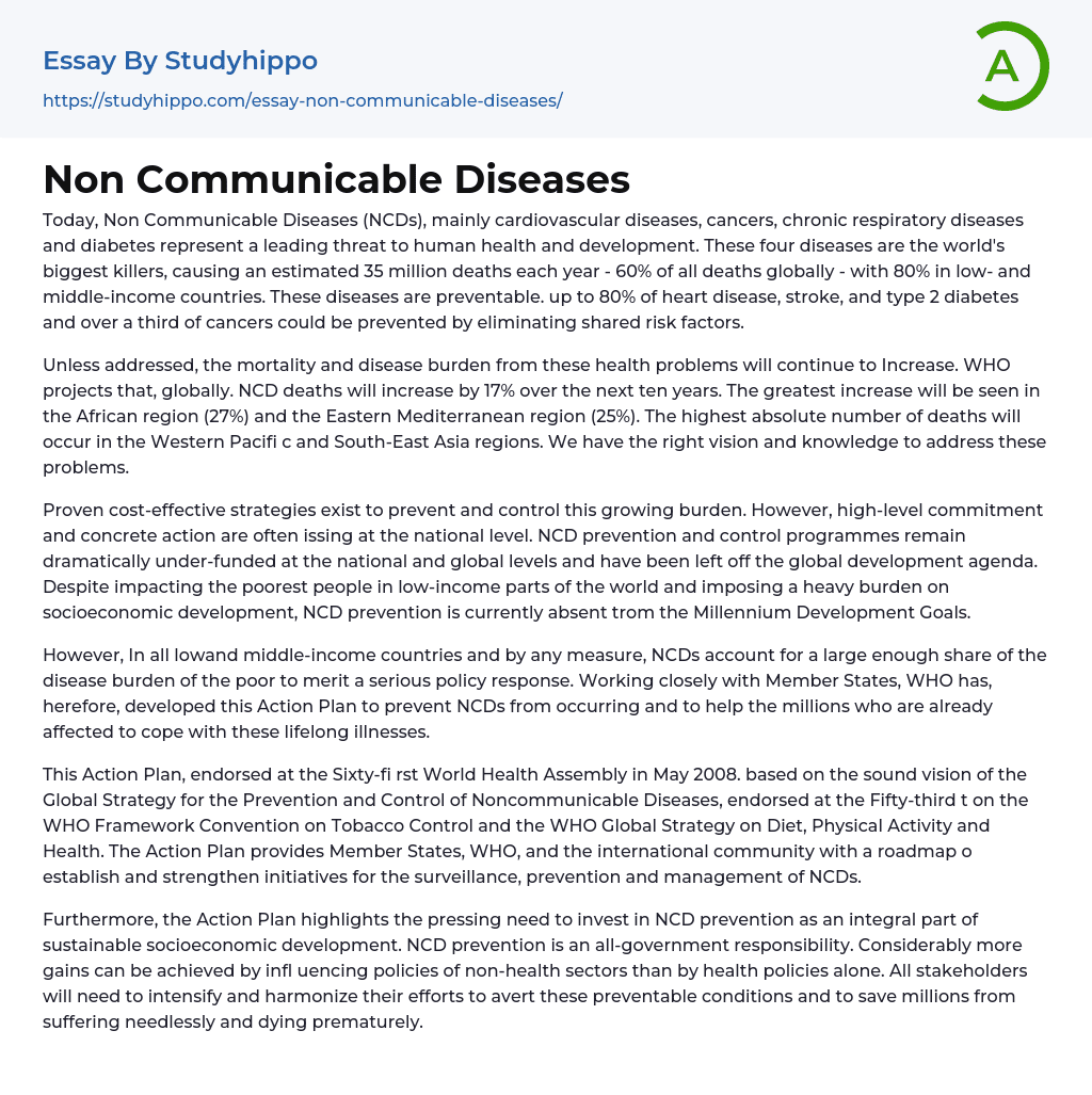 Non Communicable Diseases Essay Example