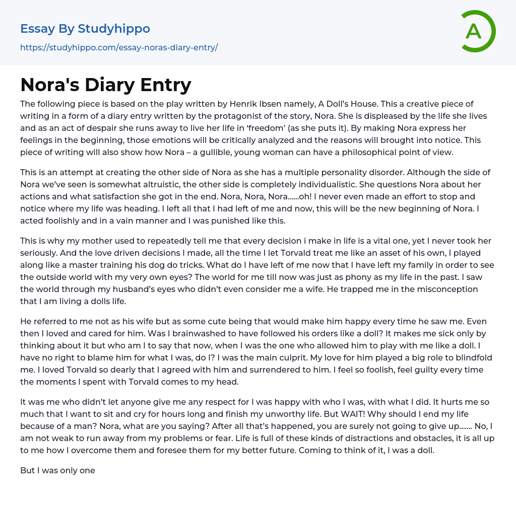 Nora’s Diary Entry Essay Example