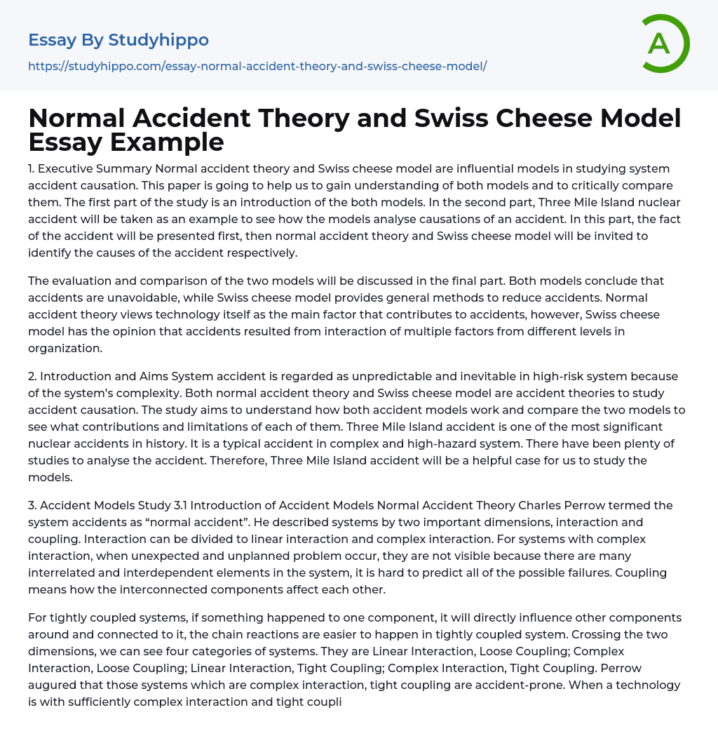 Normal Accident Theory and Swiss Cheese Model Essay Example