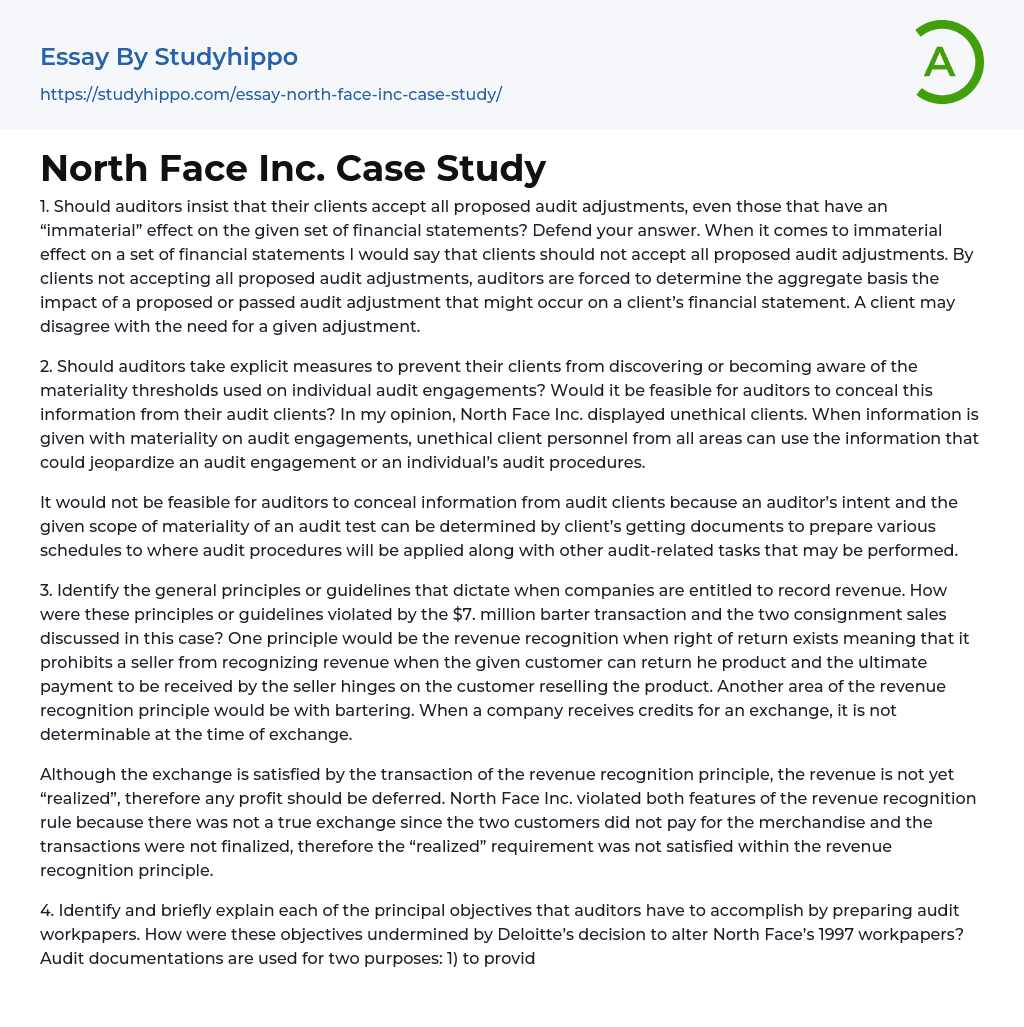 North Face Inc. Case Study Essay Example