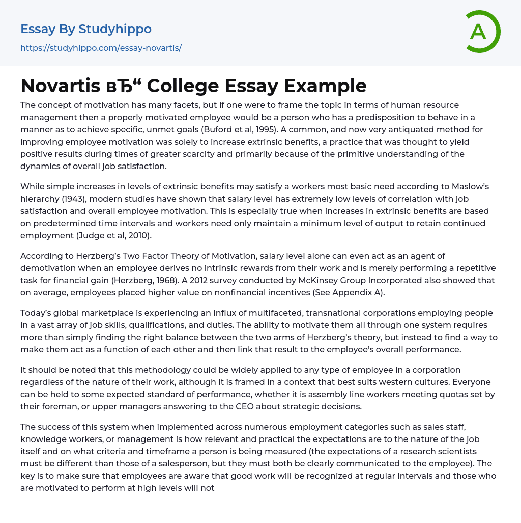 Novartis College Essay Example