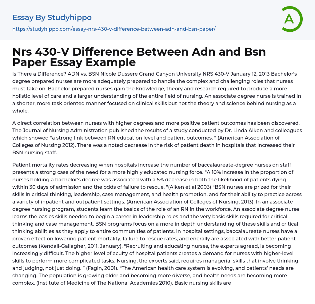 Is There a Difference? ADN vs. BSN Essay Example