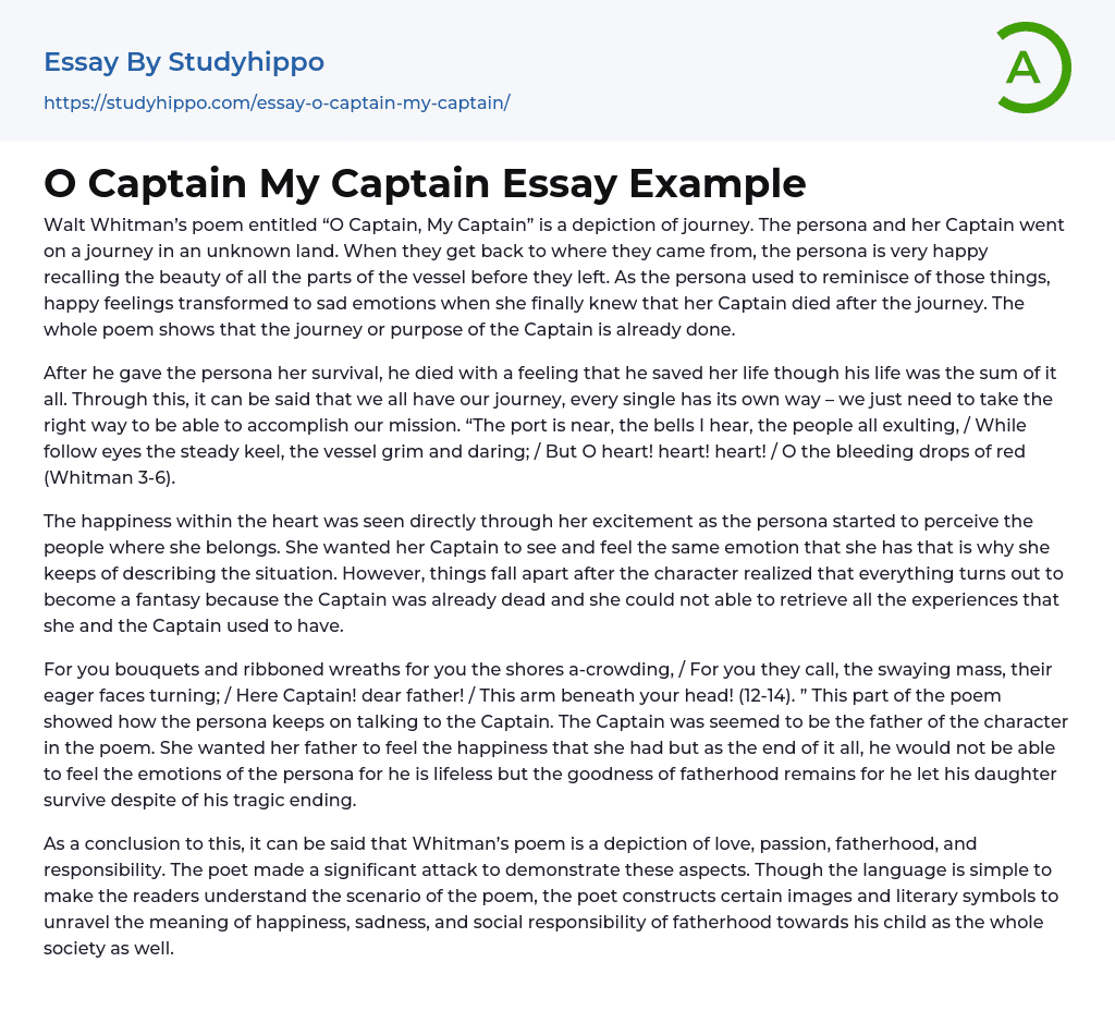 O Captain My Captain Essay Example