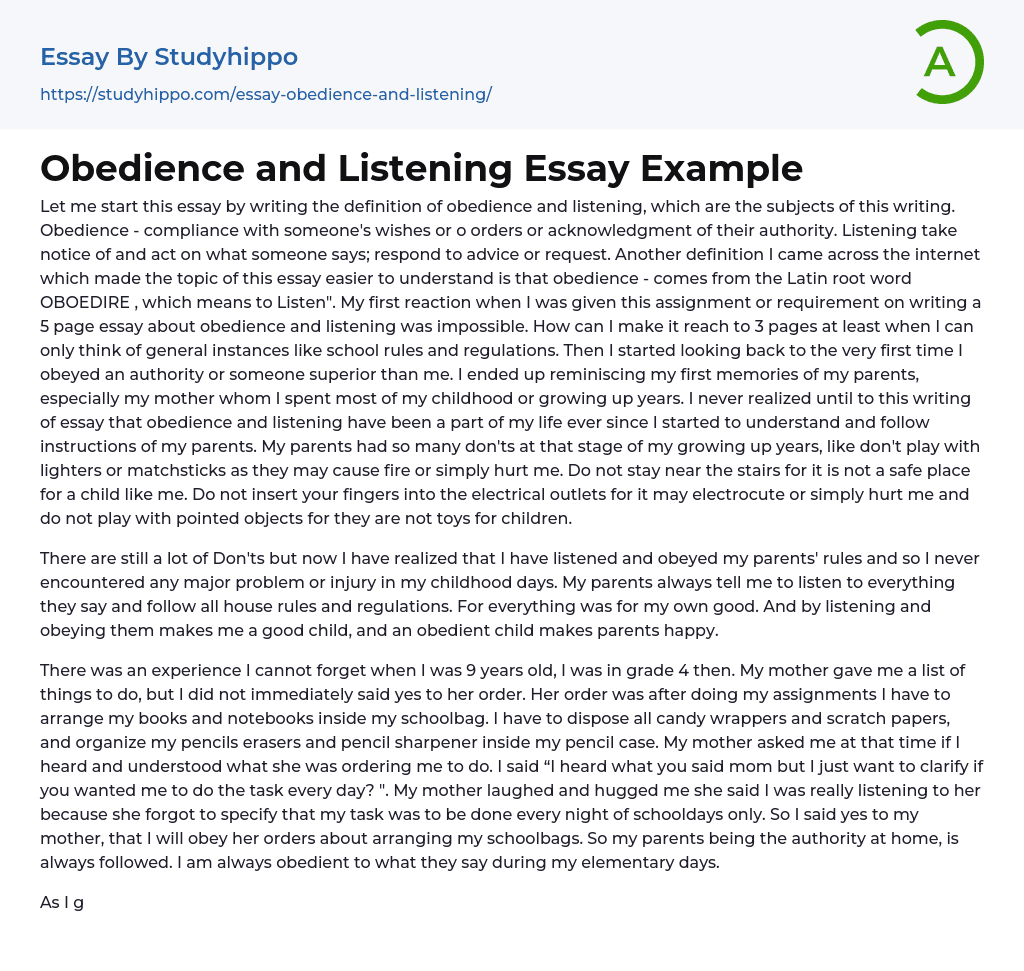 Obedience and Listening Essay Example