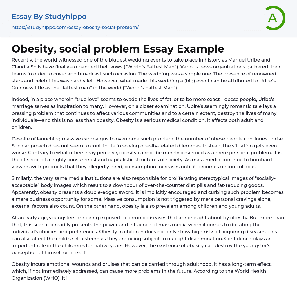 Obesity, social problem Essay Example