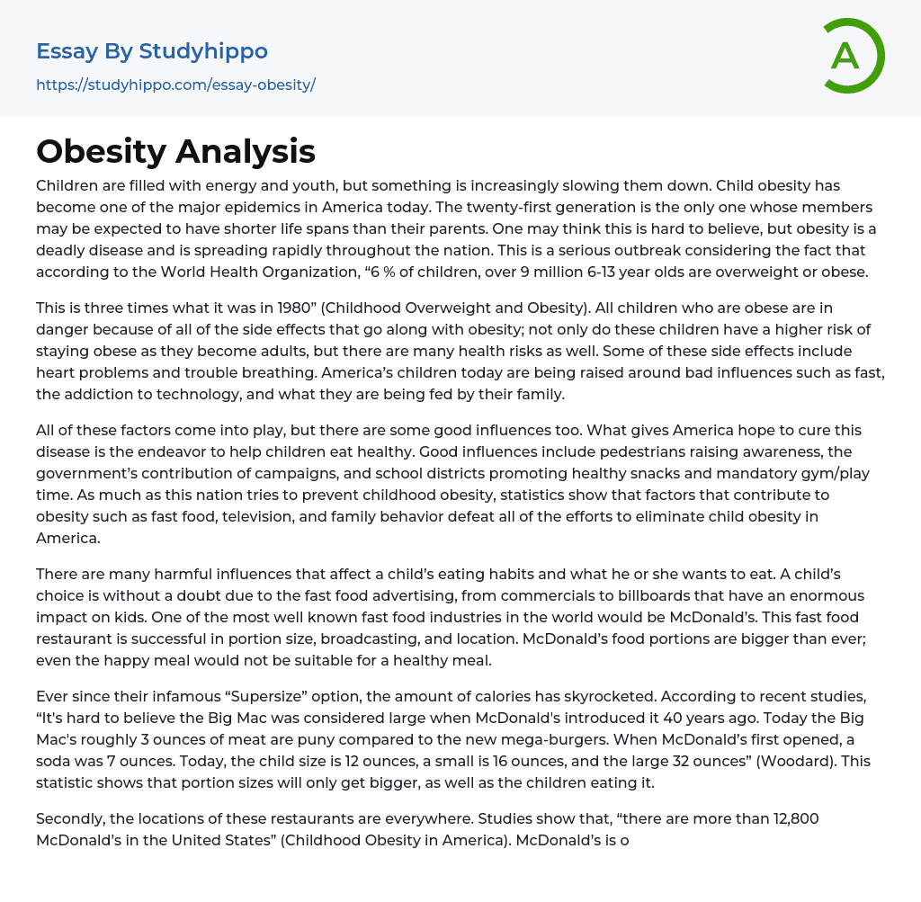 Obesity Analysis Essay Example