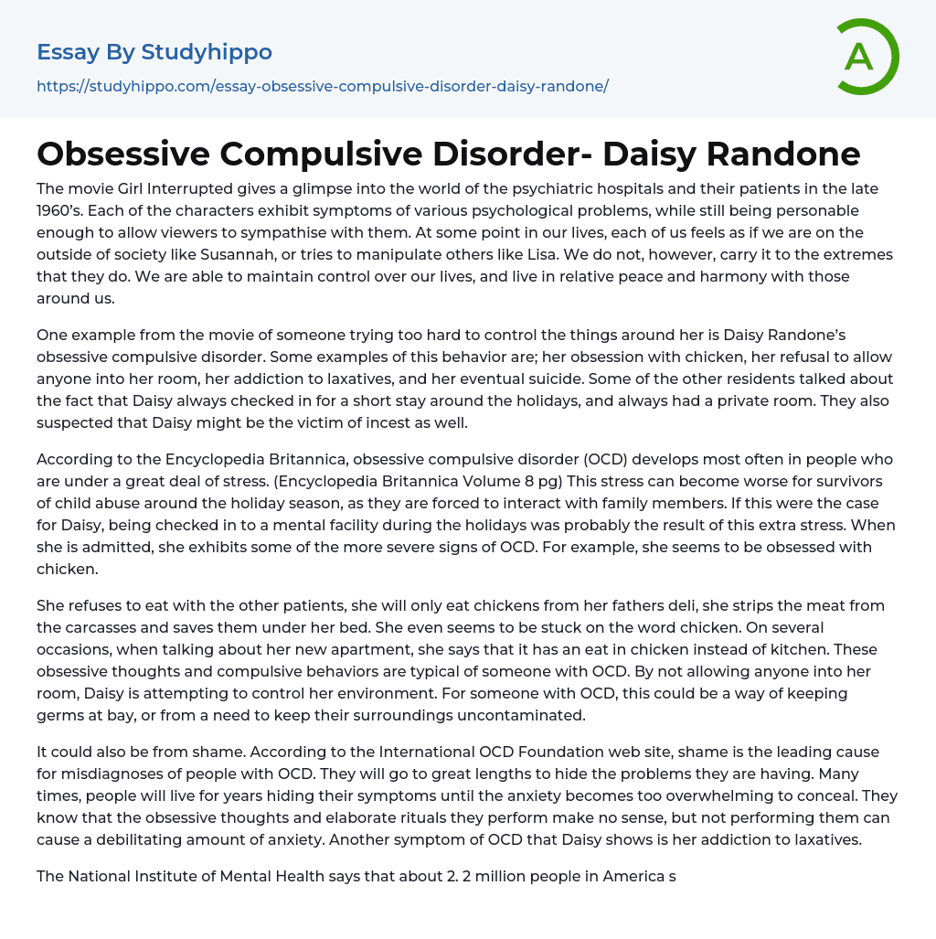 Obsessive Compulsive Disorder- Daisy Randone Essay Example