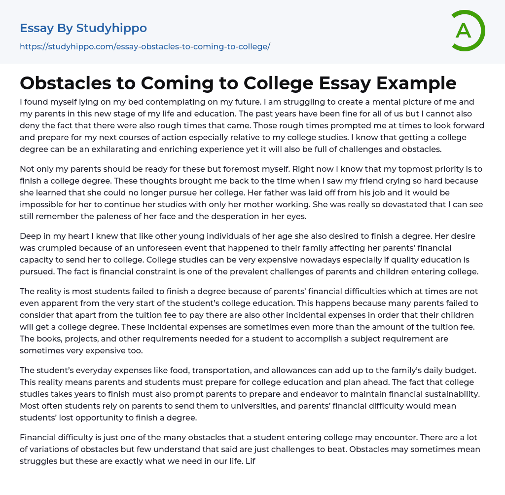 Obstacles to Coming to College Essay Example