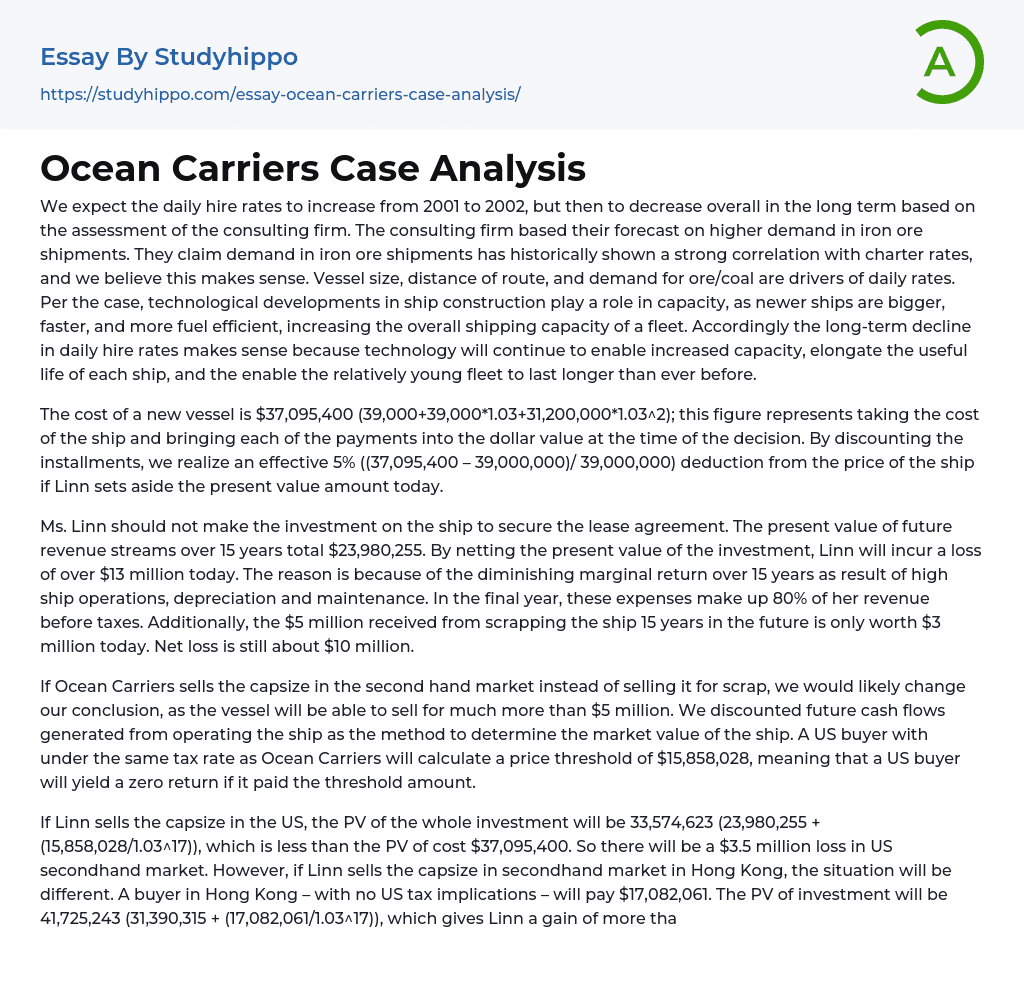 Ocean Carriers Case Analysis Essay Example