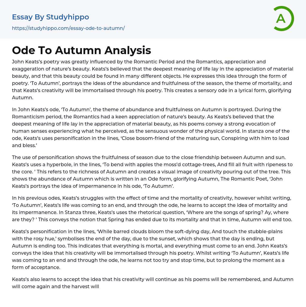 Ode To Autumn Analysis Essay Example
