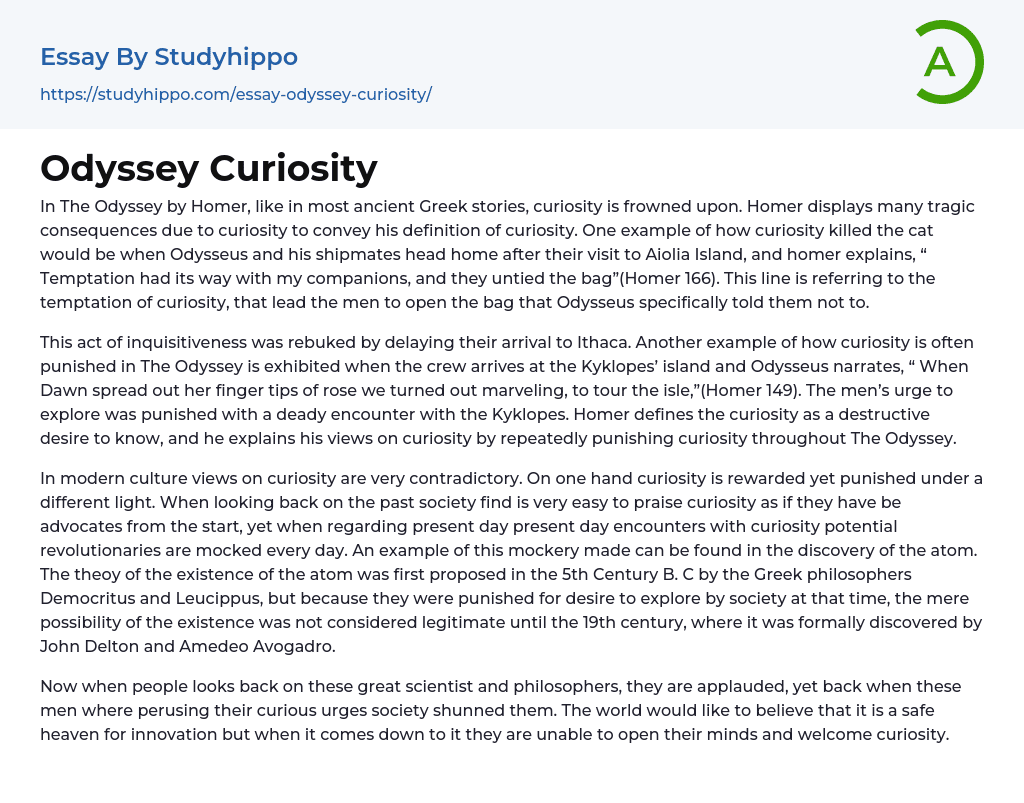 Odyssey Curiosity Essay Example