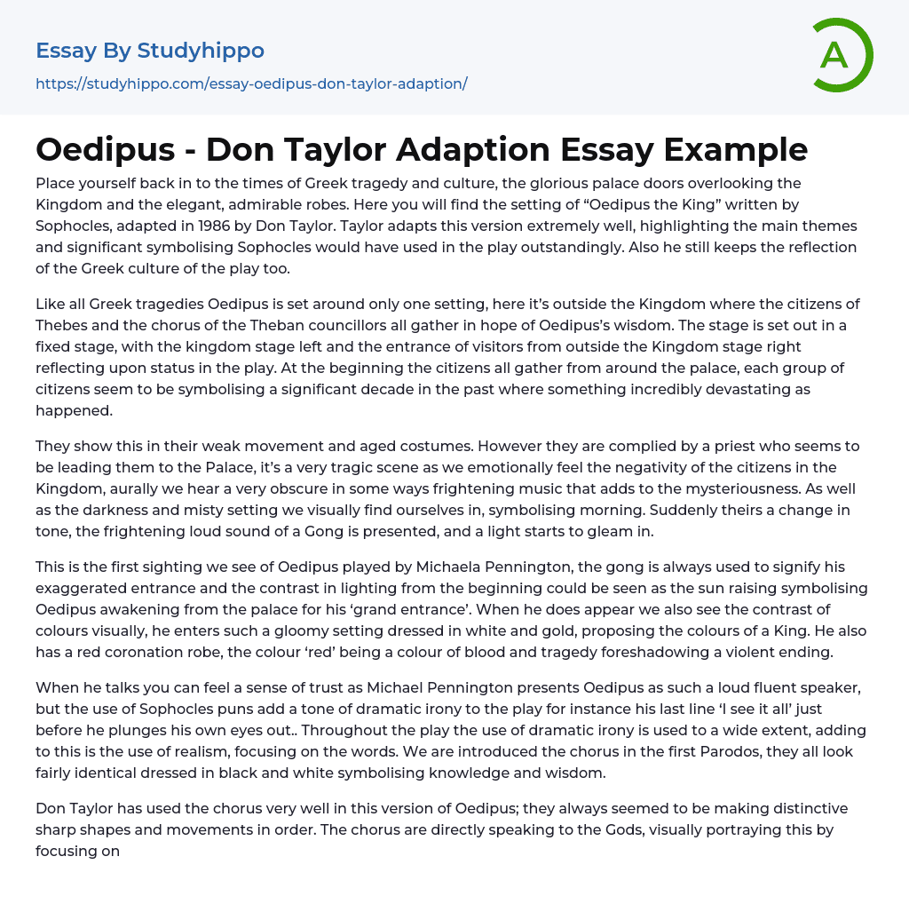 Oedipus – Don Taylor Adaption Essay Example