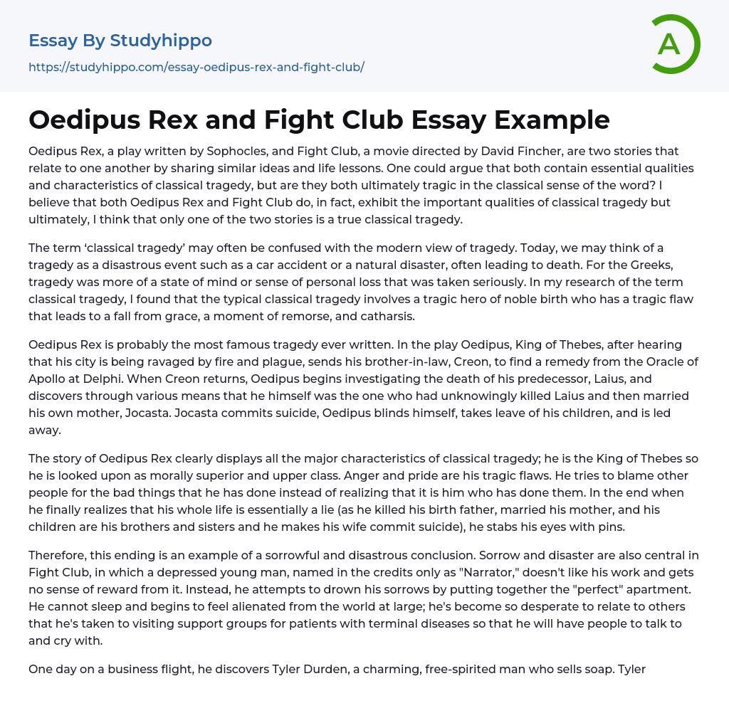 Oedipus Rex and Fight Club Essay Example