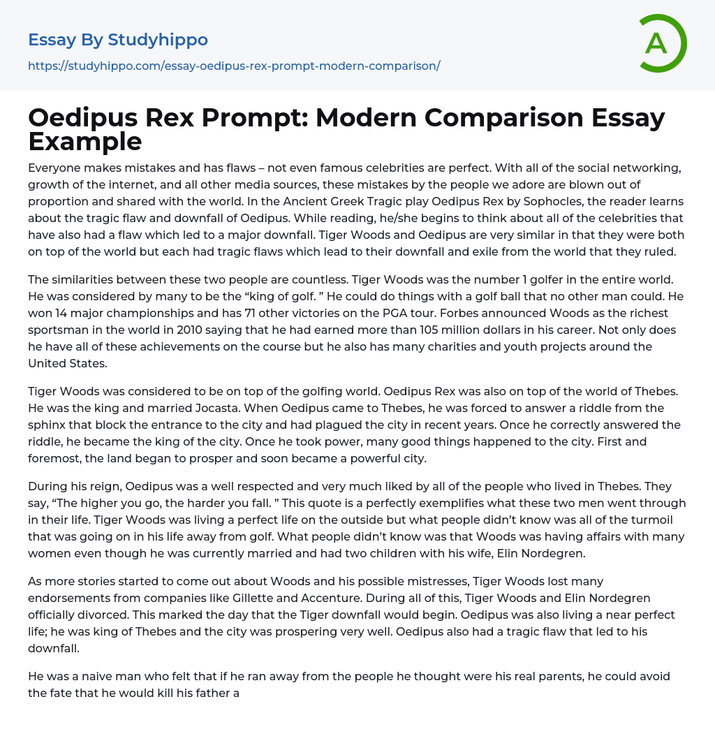 Oedipus Rex Prompt: Modern Comparison Essay Example