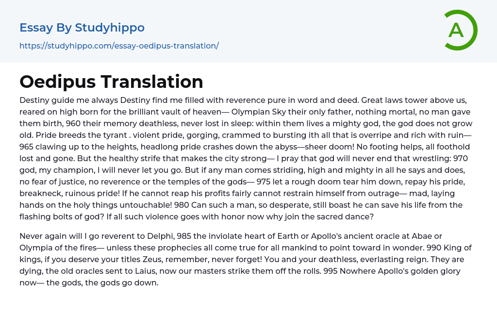 Oedipus Translation Essay Example