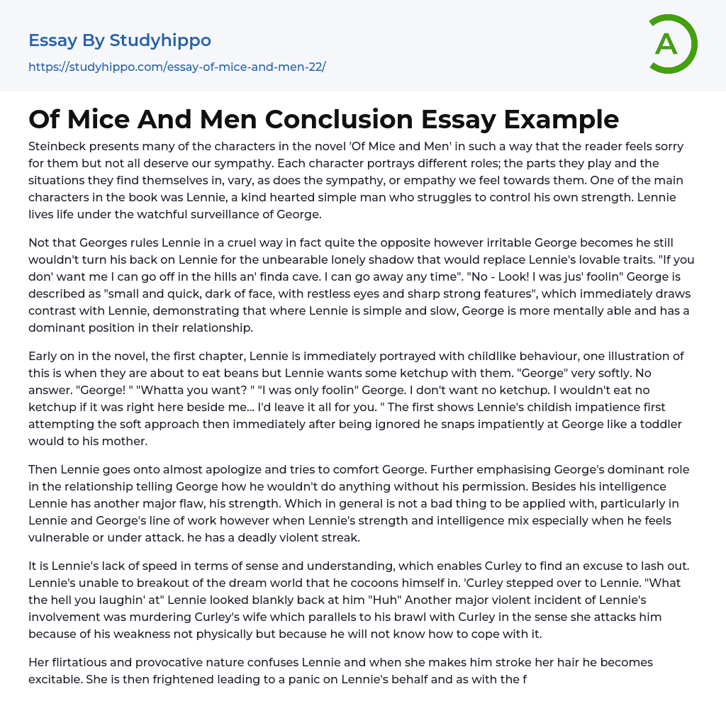Of Mice And Men Conclusion Essay Example