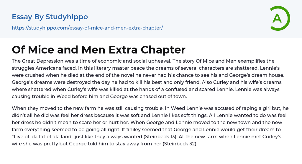 Of Mice and Men Extra Chapter Essay Example
