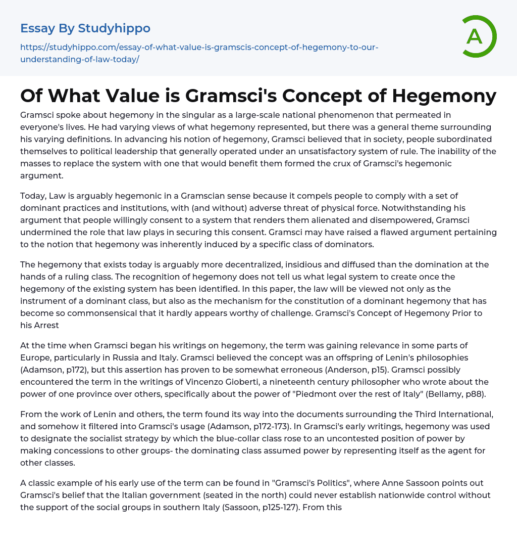 Of What Value is Gramsci’s Concept of Hegemony Essay Example