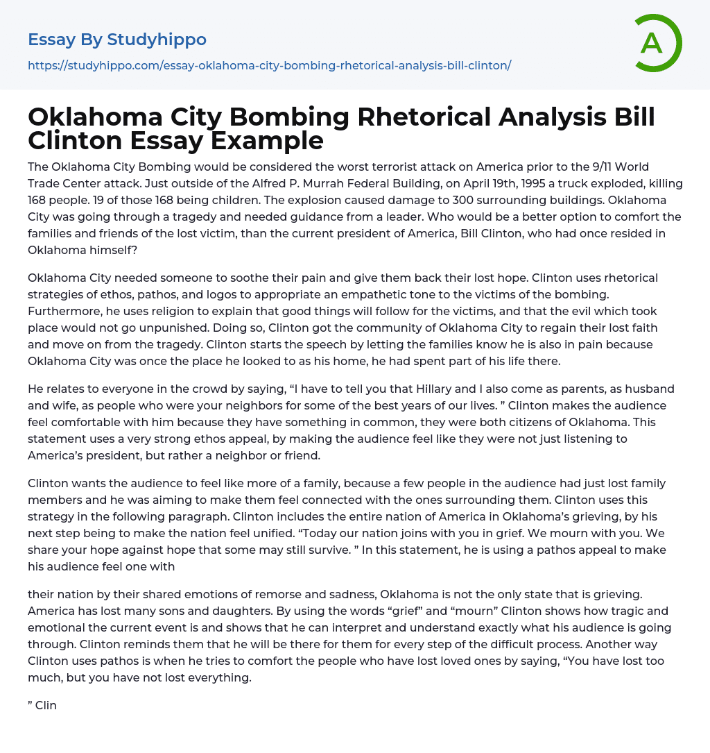 Oklahoma City Bombing Rhetorical Analysis Bill Clinton Essay Example
