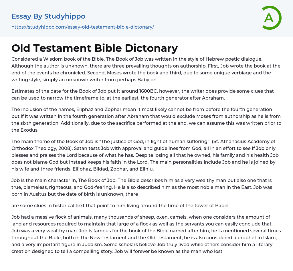 Old Testament Bible Dictonary Essay Example