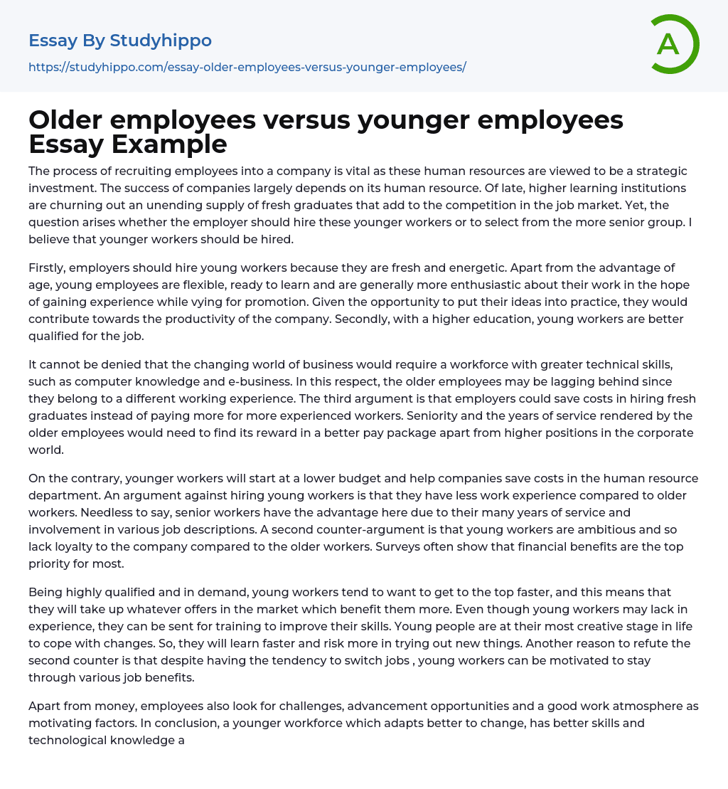 Older employees versus younger employees Essay Example
