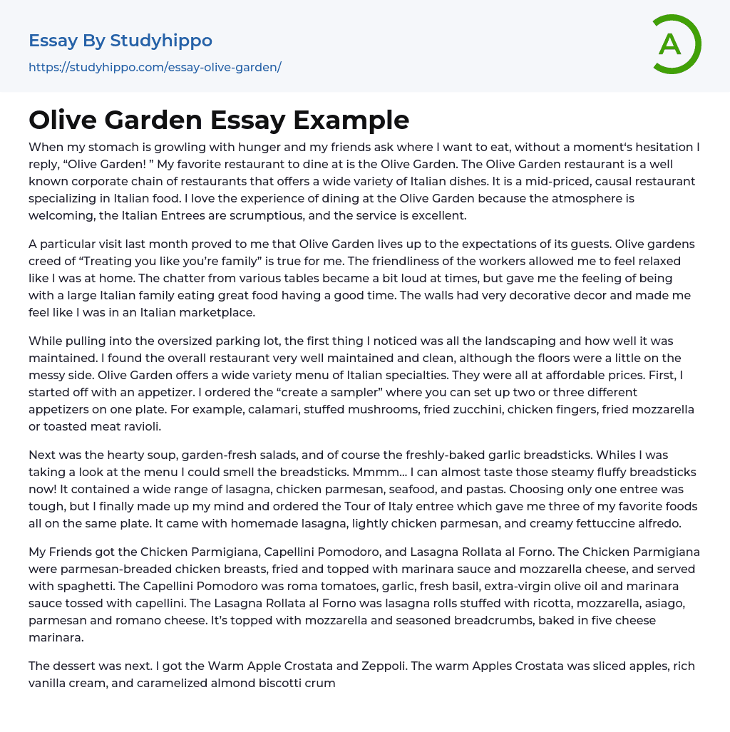 Olive Garden Essay Example
