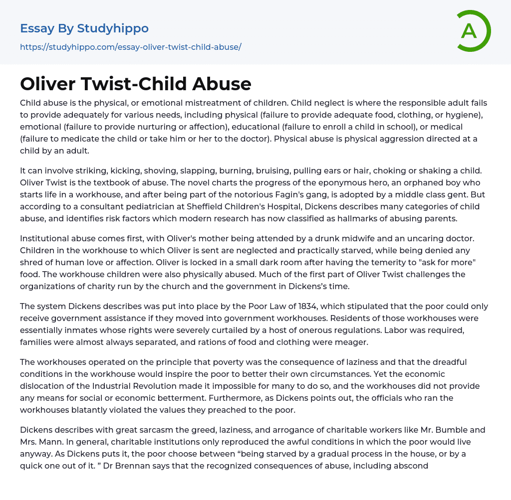 Oliver Twist-Child Abuse Essay Example