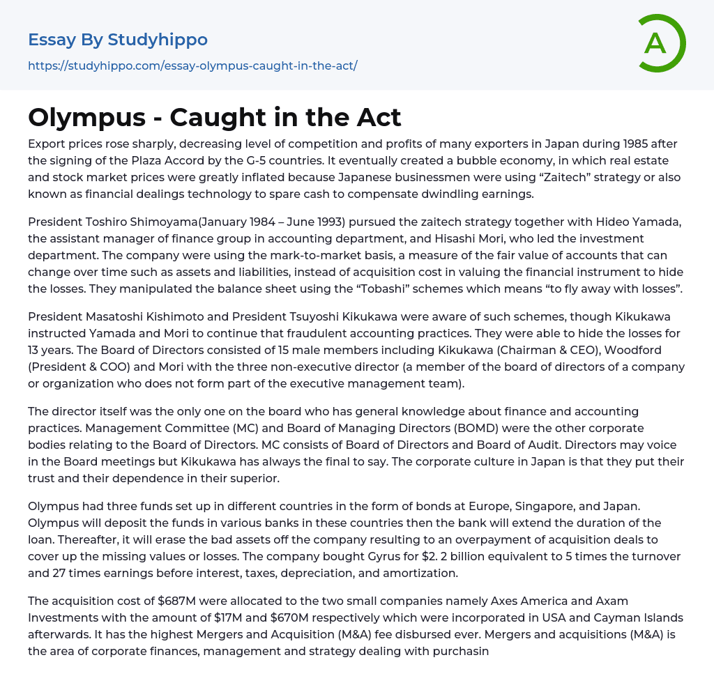 Olympus – Caught in the Act Essay Example