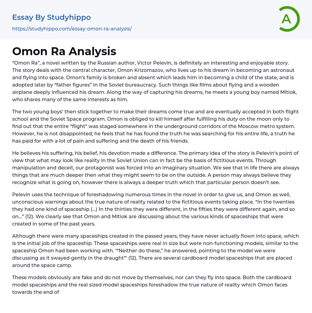 Omon Ra Analysis Essay Example