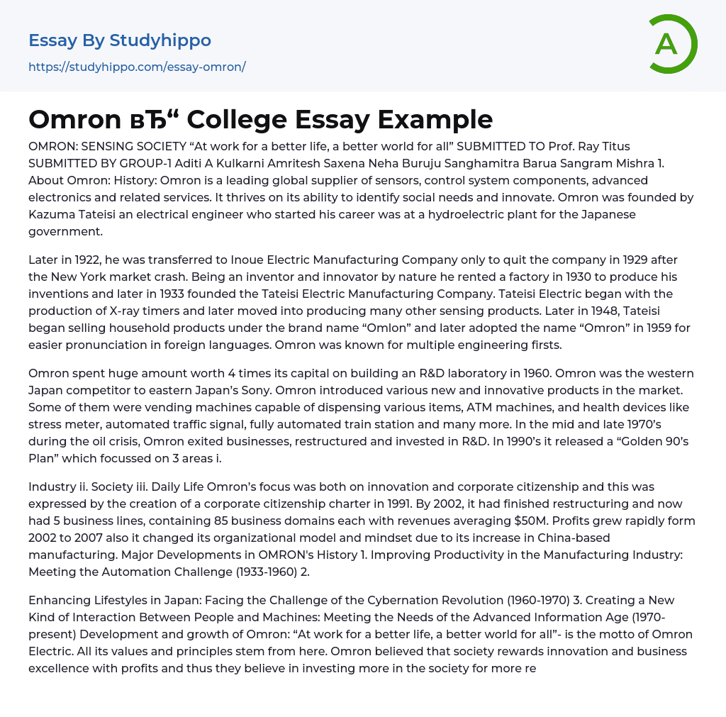 Omron College Essay Example